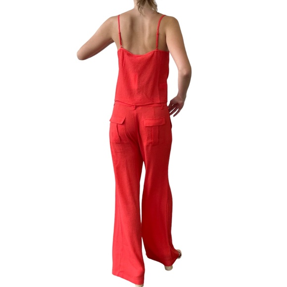 Solid & Striped Cover UP Swim SET Lucia Seersucker Top Cami Roya Pants Coral MED - Picture 9 of 10